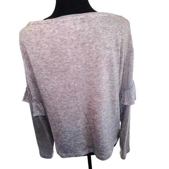 Zara Grey/Beige Knit Soft Ruffle Sleeve Sweater Top Boat Neck M Casual Comfort - Picture 3 of 10